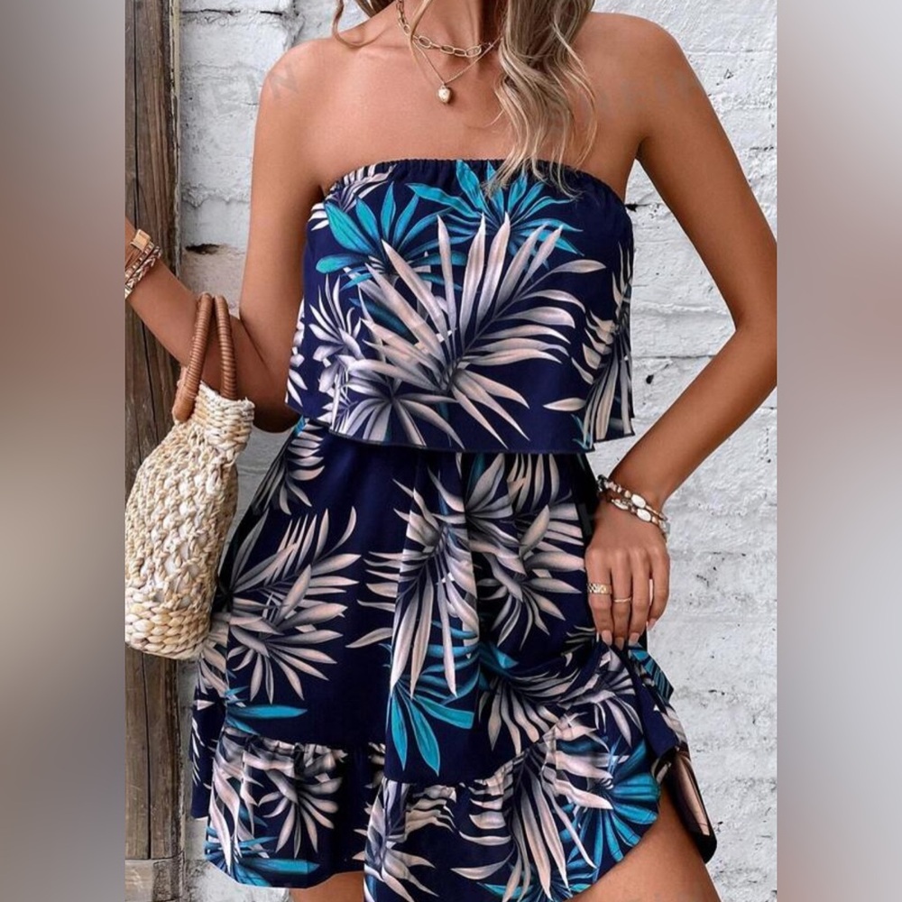 NEW Tropical Print Resort Wear Ruffle Hem High-Waist A-Line Skirt Size 8/10